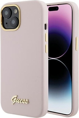 Attēls no Guess Guess GUHCP15SSMBSLP iPhone 15 6.1" róowy/pink hardcase Silicone Script Metal Logo & Frame