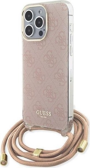 Picture of Guess Guess GUHCP15XHC4SEP iPhone 15 Pro Max 6.7" róowy/pink hardcase Crossbody Cord 4G Print