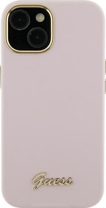 Attēls no Guess Guess GUHCP15XSMBSLP iPhone 15 Pro Max 6.7" róowy/pink hardcase Silicone Script Metal Logo & Frame