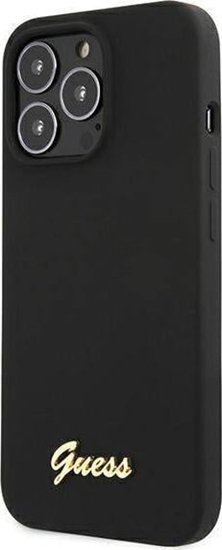 Picture of Guess Guess GUHMP13LLSLMGBK iPhone 13 Pro / 13 6,1" black/czarny hardcase Silicone Script Gold Logo