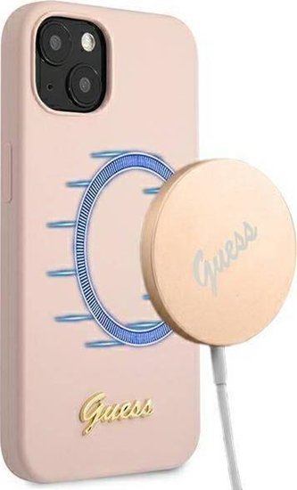 Picture of Guess Guess GUHMP13MLSLMGLP iPhone 13 6,1" jasnoróowy/light pink hardcase Silicone Script Gold Logo Magsafe
