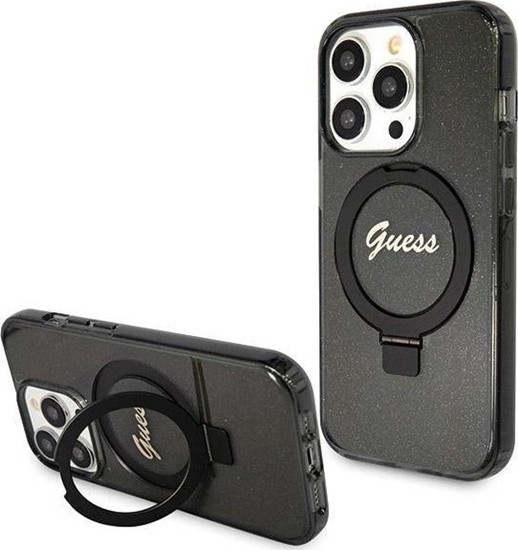 Picture of Guess Guess GUHMP13XHRSGSK iPhone 13 Pro Max 6.7" czarny/black hardcase Ring Stand Script Glitter MagSafe