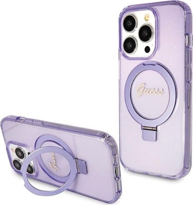 Attēls no Guess Guess GUHMP14LHRSGSU iPhone 14 Pro 6.1" fioletowy/purple hardcase Ring Stand Script Glitter MagSafe