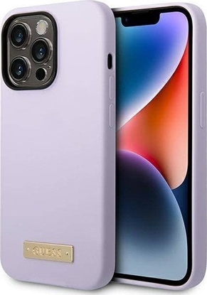Attēls no Guess Guess GUHMP14LSBPLU iPhone 14 Pro 6,1" fioletowy/purple hard case Silicone Logo Plate MagSafe