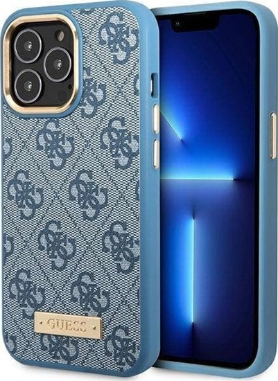 Picture of Guess GUHMP14LU4GPRB iPhone 14 Pro 6.1" niebieski/blue hard case 4G Logo Plate MagSafe