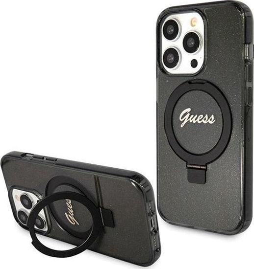 Picture of Guess Guess GUHMP14XHRSGSK iPhone 14 Pro Max 6.7" czarny/black hardcase Ring Stand Script Glitter MagSafe