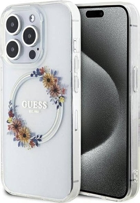 Attēls no Guess GUESS GUHMP15XHFWFCT IPHONE 15 PRO MAX 6.7" TRANSPARENT HARDCASE IML FLOWERS WREATCH MAGSAFE standard