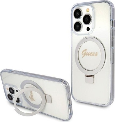 Attēls no Guess Guess GUHMP15XHRSGSD iPhone 15 Pro Max 6.7" przezroczysty/transparent hardcase Ring Stand Script Glitter MagSafe