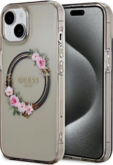 Изображение Guess Guess IML Flowers Wreath MagSafe - Etui iPhone 15 (czarny)