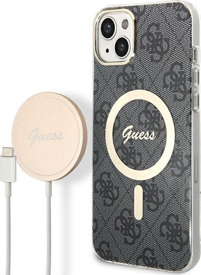 Изображение Guess Guess zestaw adowarka MagSafe + etui do iPhone 14 6,1" czarne 4G Print (GUBPP14SH4EACSK)
