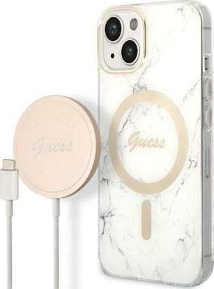 Attēls no Guess Guess zestaw adowarka MagSafe + etui do iPhone 14 Plus 6,7" biae Marble (GUBPP14MHMEACSH)