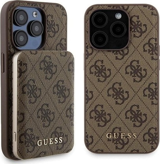 Picture of Guess Zestaw Guess GUBPM5P15L4GEMGW Apple iPhone 15 Pro hardcase + Powerbank 5000mAh MagSafe 4G Metal Logo brzowy/brown