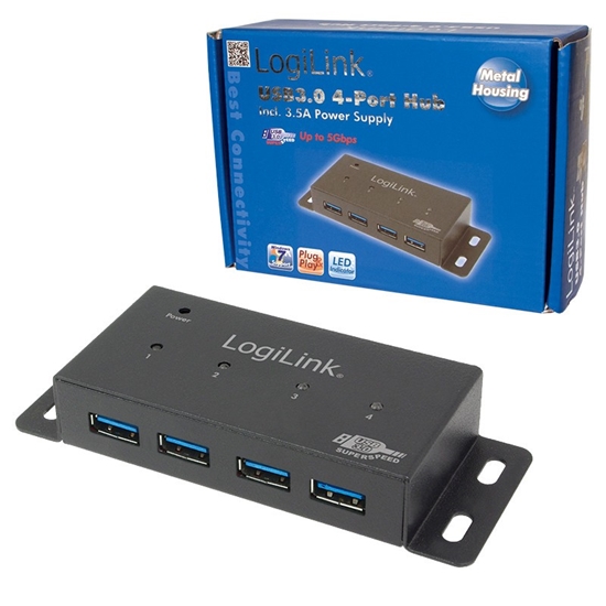 Picture of Logilink USB 3.0 HUB 4-port, metal, incl. power supply
