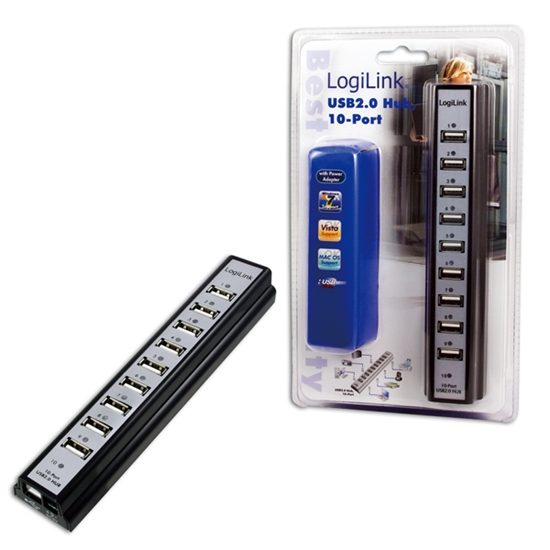 Picture of Logilink USB-HUB 10-Port m. Netzteil schwarz Kunststoff