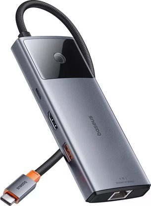 Attēls no Baseus USB HUB 6in1 Baseus Metal Gleam Series II USB-A/USB-C/USB-C PD/HDMI/RJ45 - black