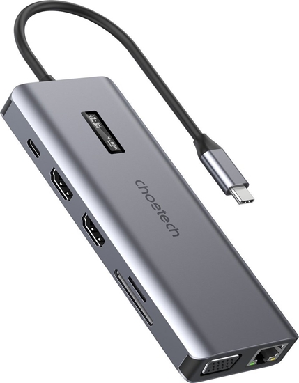 Изображение HUB USB Choetech Adapter 12w1 Choetech HUB-M26 USB-C do USB-C+ USB-A+ HDMI+ VGA+ AUX+ SD+ TF (szary)