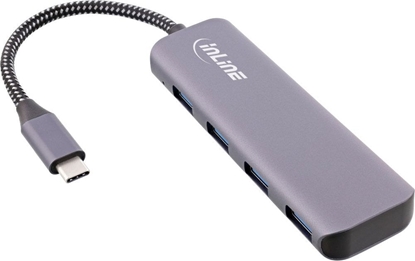 Attēls no HUB USB InLine InLine® USB 3.2 Hub, USB Type-C to 4x USB A 10Gb/s, aluminium, grey