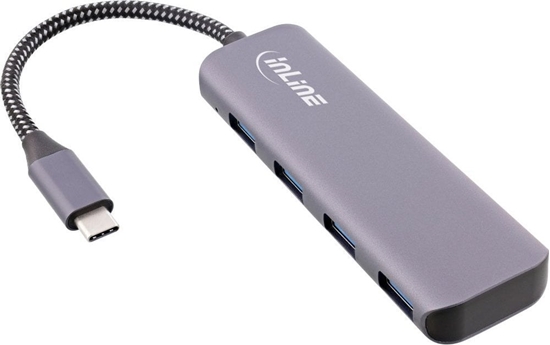 Изображение HUB USB InLine InLine® USB 3.2 Hub, USB Type-C to 4x USB A 10Gb/s, aluminium, grey