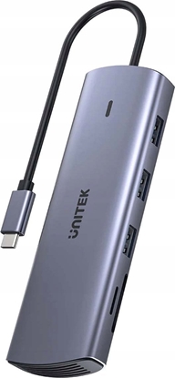 Attēls no HUB USB Unitek 9w1 USB C Gigabit Ethernet HDMI VGA 3x USB A czytnik kart PD 100W
