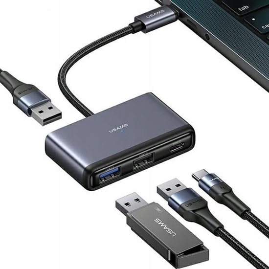 Изображение HUB USB Usams Adapter USAMS US-SJ627 HUB 4w1 USB-C / 2xUSB-A 2.0,USB-A 3.0,USB-C szary/dark grey