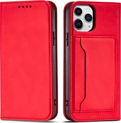 Attēls no Hurtel Magnet Card Case etui do iPhone 12 Pro Max pokrowiec portfel na karty kart podstawka czerwony