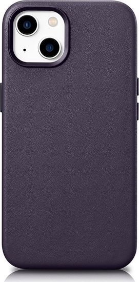 Изображение iCarer iCarer Case Leather pokrowiec etui z naturalnej skóry do iPhone 14 ciemnofioletowy (WMI14220705-DP) (kompatybilne z MagSafe)