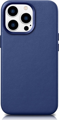 Изображение iCarer iCarer Case Leather pokrowiec etui z naturalnej skóry do iPhone 14 Pro Max niebieski (WMI14220708-BU) (kompatybilne z MagSafe)