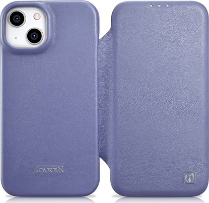 Изображение iCarer iCarer CE Premium Leather Folio Case skórzane etui iPhone 14 Plus z klapk magnetyczne MagSafe jasnofioletowy (WMI14220715-LP)