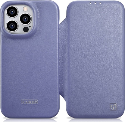 Изображение iCarer iCarer CE Premium Leather Folio Case skórzane etui iPhone 14 Pro z klapk magnetyczne MagSafe jasnofioletowy (WMI14220714-LP)