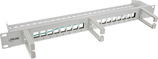 Изображение InLine InLine® 16-way patch panel, Keystone empty panel with 3 brackets, 19", 1U grey