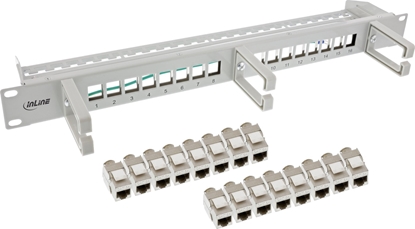 Изображение InLine InLine® Patch panel Cat.6A 16-way, with 3 brackets, 16 keystones, 19", 1U, grey