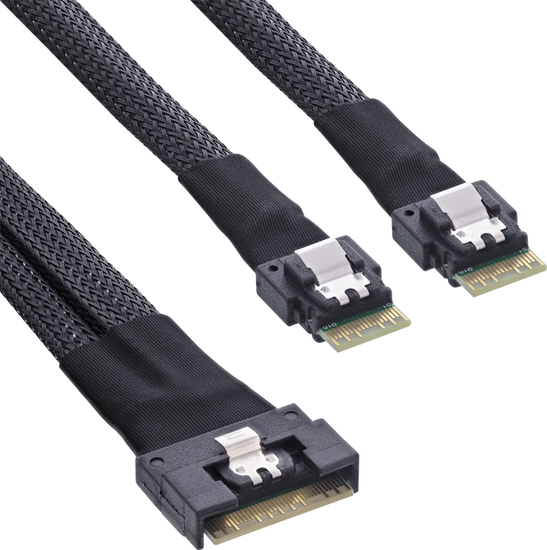 Изображение InLine InLine® Slim SAS cable, SFF-8654 8i to 2x SFF-8654 4i, 0.75m