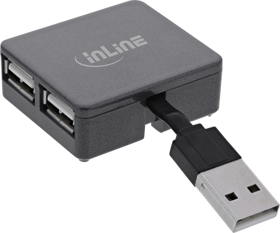 Изображение InLine InLine® USB 2.0 4-Port Hub, USB-A male to 4x USB-A female, black, 4cm, slim design