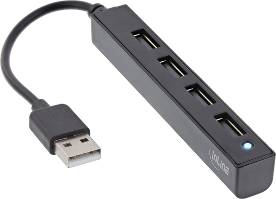 Изображение InLine InLine® USB 2.0 HUB, 4 port, USB-A male to 4x USB-A female, black, 15cm, slim design