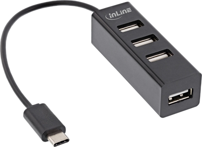 Picture of InLine InLine® USB 2.0, 4-Port Hub, USB-C male to 4x USB-A female, black, 15cm, slim design