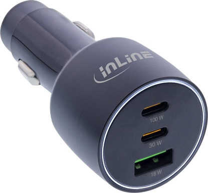 Picture of InLine InLine® USB car power adapter Power Delivery, 2x USB-C + QC USB-A, black, max. 100W