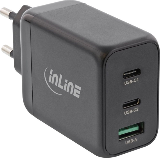 Picture of InLine InLine® USB PD power supply, GaN charger, 3-port, Dual USB-C + USB-A, 65W, black