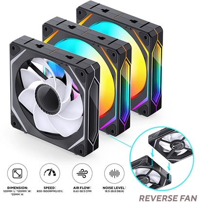 Изображение Jonsbo ZL-120BR PWM ARGB Lüfter 3er Pack, umgekehrte Ausrichtung - 120mm, schwarz