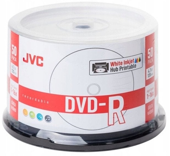Picture of JVC DVD-R 4,7GB 16X INKJET WHITE PRINTABLE CAKE*50 70771BJCK0019
