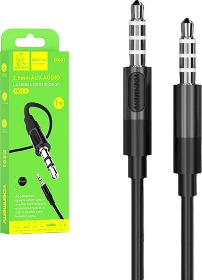 Изображение Kabel . KABEL STEREO DENMEN JACK DO JACK 3,5 CALA  CZARNY 1M DX01