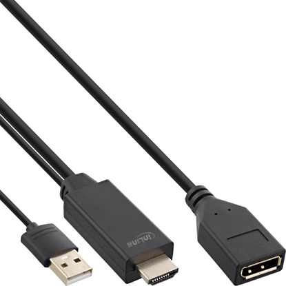 Picture of Kabel InLine InLine® HDMI M to DisplayPort F Converter Cable, 4K, black/gold, 0.3m