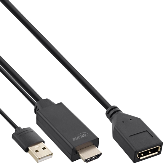 Picture of Kabel InLine InLine® HDMI M to DisplayPort F Converter Cable, 4K, black/gold, 0.3m
