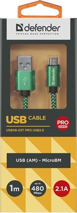 Изображение Kabel USB Defender USB-A - microUSB 1 m Zielony (87804)