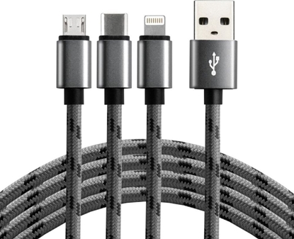 Attēls no Kabel USB EverActive USB-A - USB-C + microUSB + Lightning 1.2 m Szary (CBB-1.2MCI)