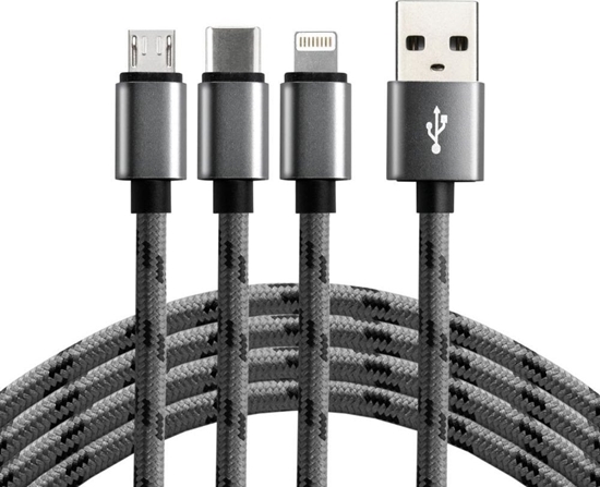 Picture of Kabel USB EverActive USB-A - USB-C + microUSB + Lightning 1.2 m Szary (CBB-1.2MCI)