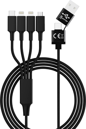 Attēls no Kabel USB Smrter USB-A - USB-C + microUSB + 2x Lightning 1.2 m Czarny (SMRTER_ELITE_L_BK)