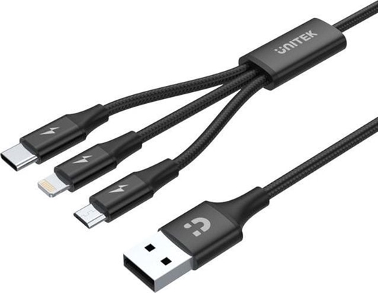 Изображение Kabel USB Unitek USB-A - USB-C + microUSB + Lightning 1.2 m Czarny (C14049BK)