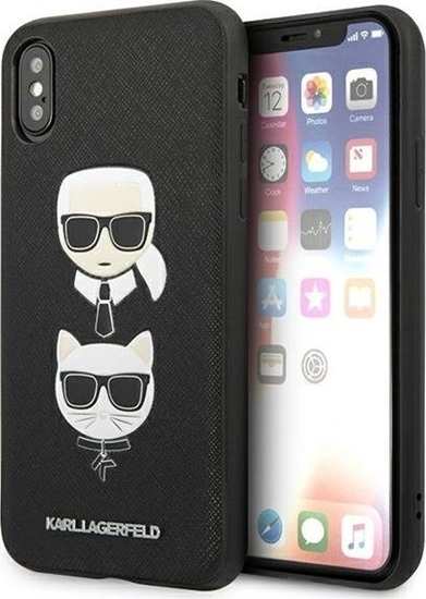 Picture of Karl Lagerfeld Etui KLHCPXSAKICKCBK Apple iPhone XS/X czarny/black hardcase Saffiano Ikonik Karl&Choupette Head