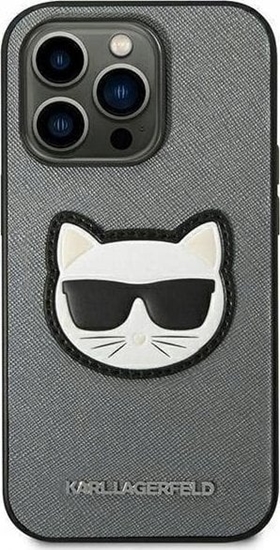 Picture of Karl Lagerfeld KARL LAGERFELD IPHONE 14 PRO MAX SILVER CHOUPETTE HEAD PATCH KLHCP14XSAPCHG