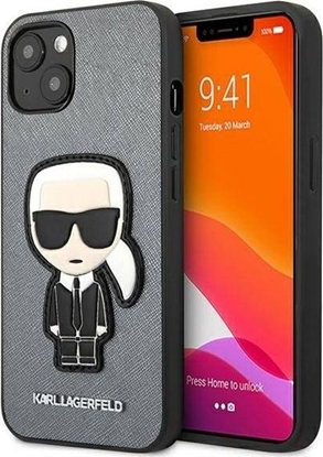 Attēls no Karl Lagerfeld KLHCP13SOKPGiPhone 13 mini 5,4" srebrny/silver hardcase Saffiano Ikonik Karl`s Patch